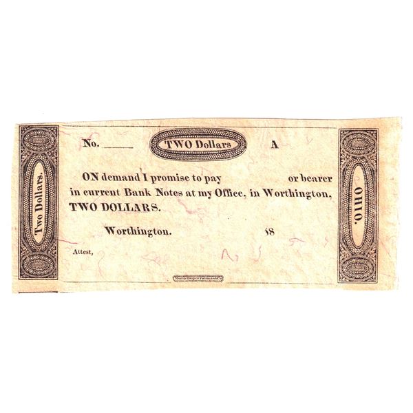 USA Worthington, Ohio $2 Remainder Note.