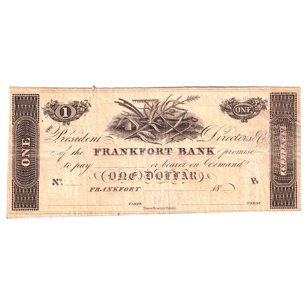 USA Frankfort Bank, Kentucky $1 Remainder Note.