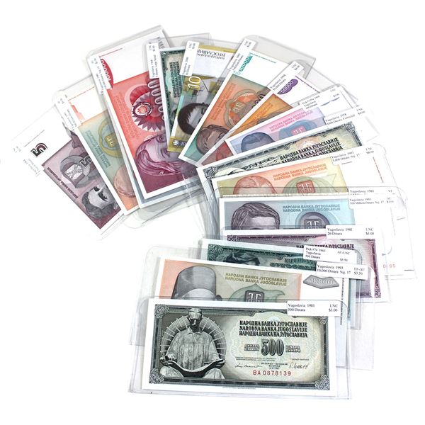 1963 to 2000 Yugoslavia Mixed Banknotes in VF to UNC. 17pcs