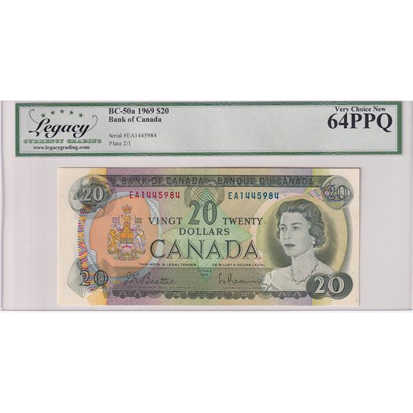 BC-50a 1969 Canada $20, Beattie-Rasminsky, EA1445984, Legacy Certified CUNC-64 PPQ.