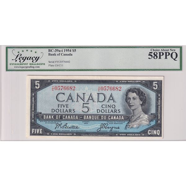 BC-39a-i 1954 Canada $5, Beattie-Coyne, Y/C0576682, Legacy Certified AU-58 PPQ.