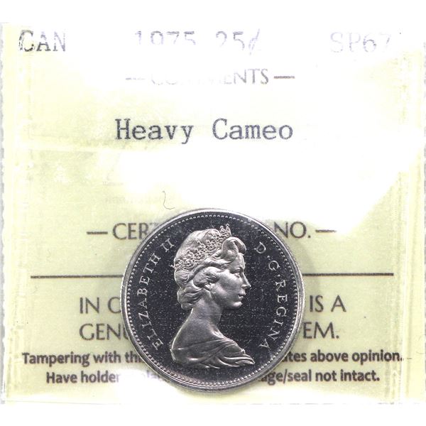 1975 Canada 25-cent ICCS Certified SP-67, Heavy Cameo!