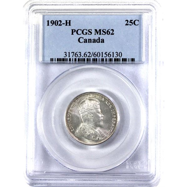 1902H Canada 25-cent PCGS Certified MS-62. A High Grade Edwardian coin with Nice Original Mint Lustr