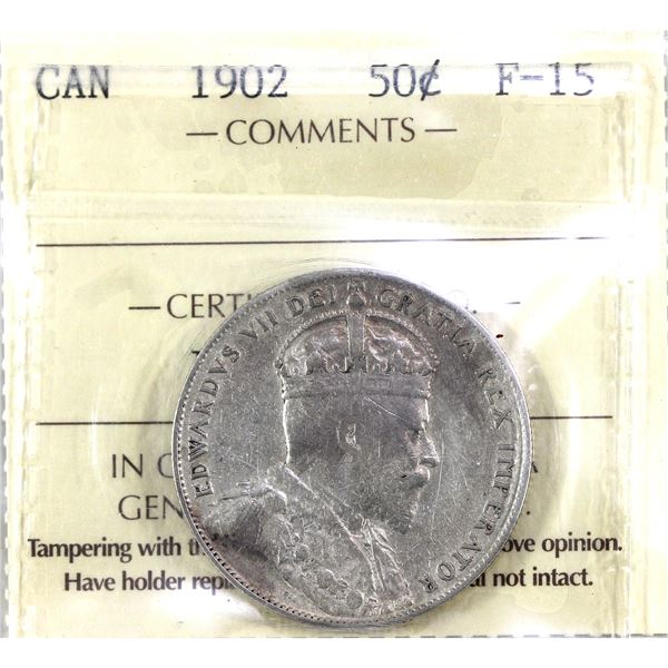 1902 Canada 50-cent ICCS Certified F-15. Warm Russet Hues Throughout!