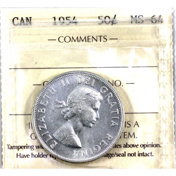 1954 Canada 50-cent ICCS Certified MS-64