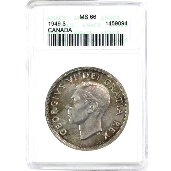 1949 Canada Silver $1 'NFLD commemorative' ANACS Certified MS66.