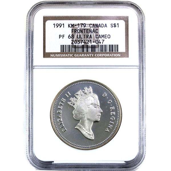 1991 KM-179, Frontenac Canada Silver $1 NGC Certified PF-68, Ultra Cameo!