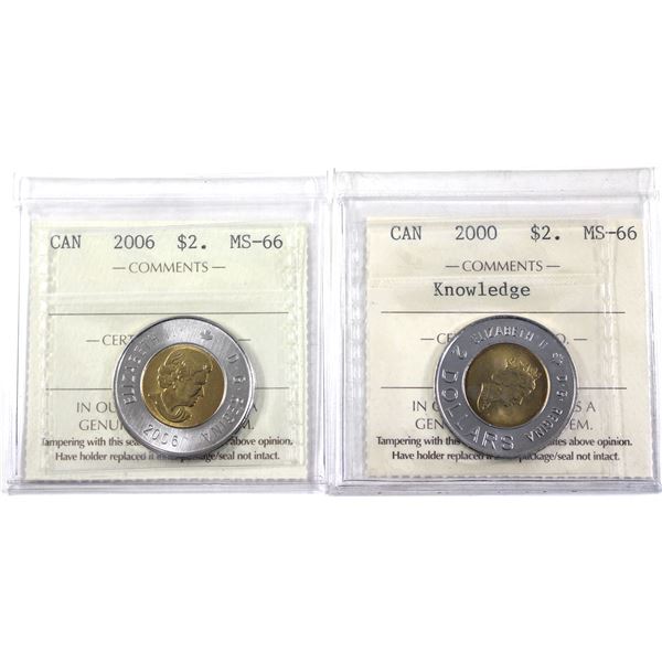 2000 Knowledge & 2006 Canada $2 Both ICCS Certified MS-66. 2pcs.