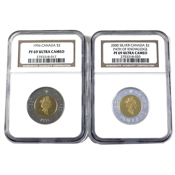 1996 & 2000 Silver-Path of Knowledge Canada $2 Both NGC Certified PF-69, Ultra Cameo! 2pcs.