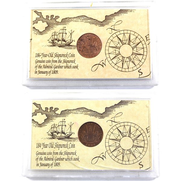 Lot of 2x 1808 186-Year-Old Shipwreck Coin; Genuine Coin from the Admiral Gardner. 2pcs.