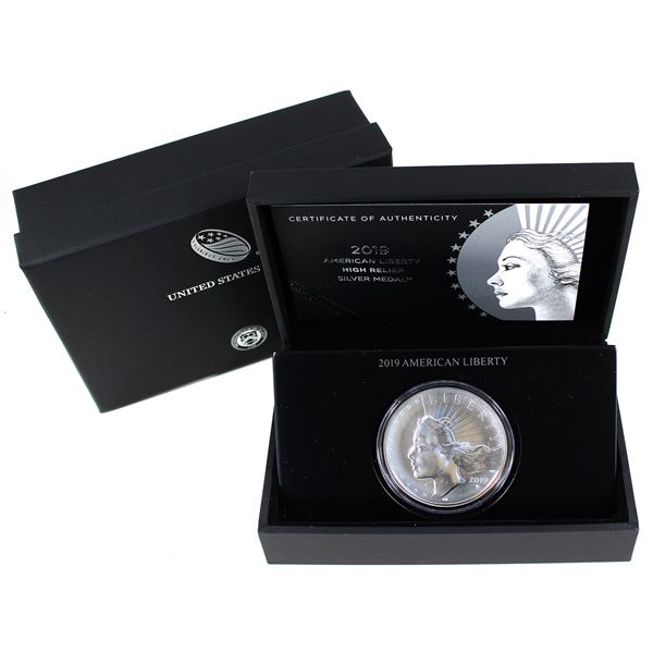 2019-P USA American Liberty High Relief 2.5oz Fine Silver Medal. (Tax Exempt)