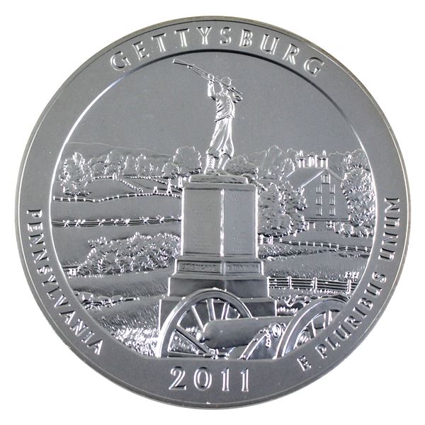 2011-P USA 25-cent Gettysburg National Park-Pennsylvania 5oz Fine Silver Coin (Tax Exempt)