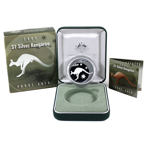 2005 Australia $1 Silver Kangaroo 1oz Fine Silver Proof (Tax Exempt)