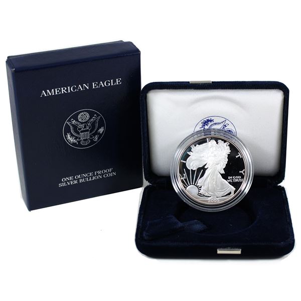 2005-W USA $1 Silver Eagle 1oz Fine Silver Proof. Includes all original packaging (Tax Exempt)