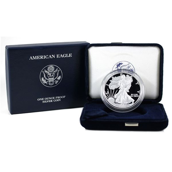 2007-W USA $1 Silver Eagle 1oz Fine Silver Proof. Includes all original packaging (Tax Exempt)