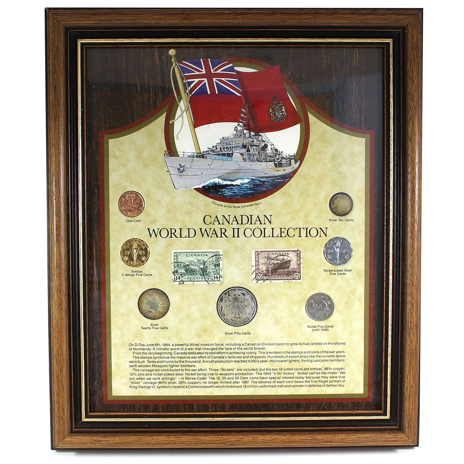 *Canadian WWII Collection, Set of 2x Stamps & 7x Coins in Wooden ...