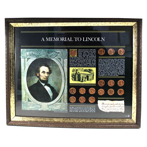 *USA Memorial to Lincoln Set of 16x Pennies in Wooden Display Frame