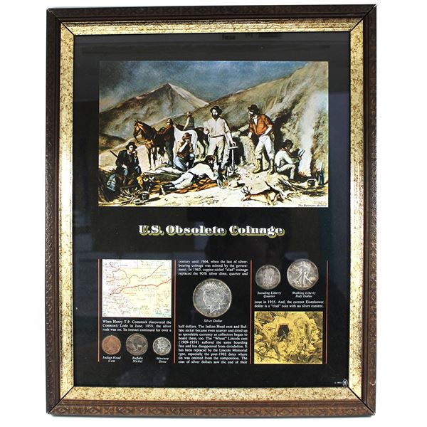 *USA Obsolete Coinage Set of 6x Coins in Wooden Display Frame