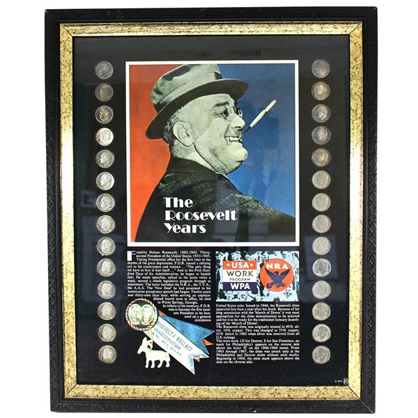 *USA The Roosevelt Years Set of 28x Dimes (1946 through 1975) in Wooden Display Frame