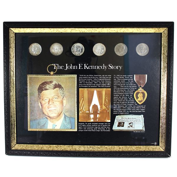 *USA The John F. Kennedy Story Set of 6x Half Dollars in Wooden Display Frame