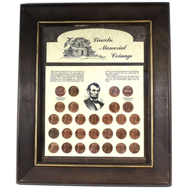 *USA Lincoln Memorial Coinage Set of 29x Pennies in Wooden Display Frame