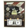 Image 1 : *USA Dollar Story 4-coin Set with $1 Silver Certificate in Acrylic Display Frame