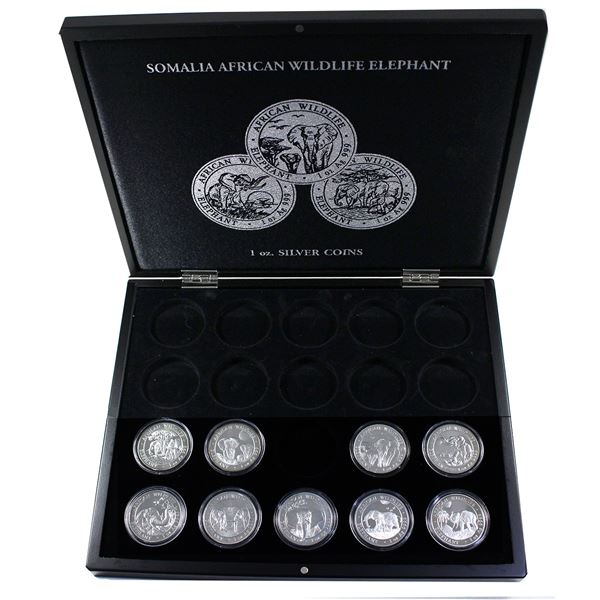 *Somali Republic 2013-2022 100 Shillings Elephants 9-Piece Set of Fine Silver Coins (Tax Exempt)