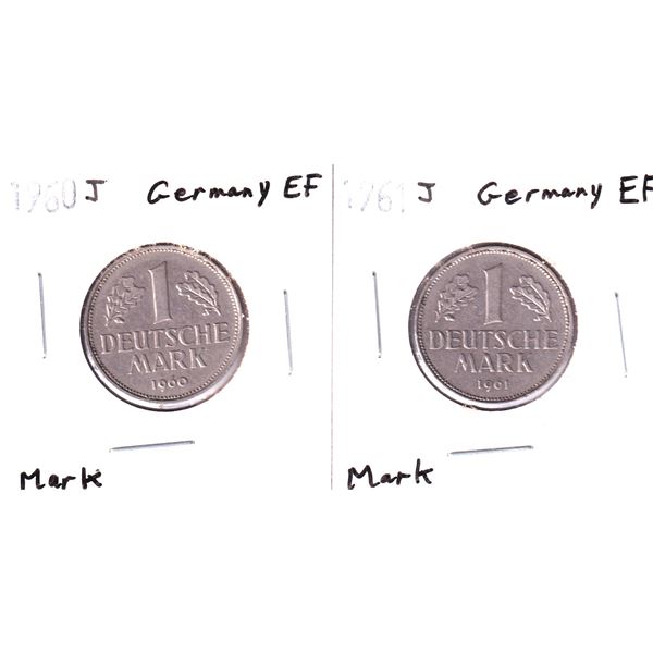 Germany 1960J & 1961J 1 Mark Coins EF. 2pcs