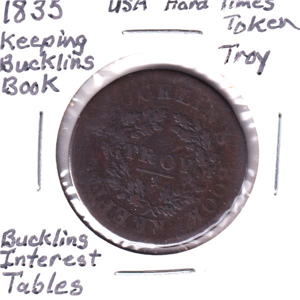 1835 USA Hard Times Token. Bucklin's Book Keeping, Interest Tables