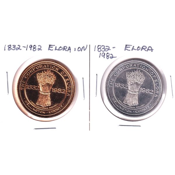 Lot of 2x 1832-1982 The Corporation of Elora Ontario Sesquicentennial Tokens - Silver and Gold Colou