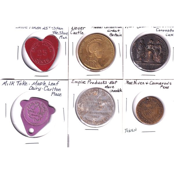 6x World Assorted Tokens & Medallions. Canada, Great Britain, & Others! 6pcs.