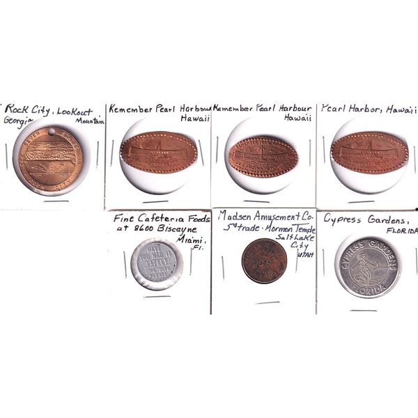 7x USA Assorted Souvenir & Merchant Tokens. Florida, Utah, Georgia, & Hawaii! 7pcs.