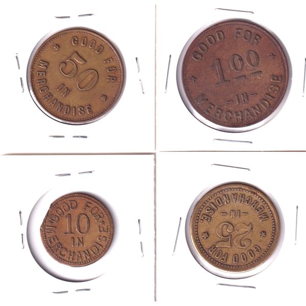 4x Canada, Vanessa ON-H. Bartholomew Merchant Tokens. Incl: 10-cent, 25-cent, 50-cent, & $1. 4pcs.