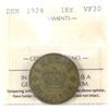 Image 1 : Denmark 1924 HCN-GJ Krone ICCS VF30 *Rare Date*