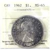 Image 1 : $1 1962 ICCS MS65. Natural Coin with Deep Russet Hues Over Obverse