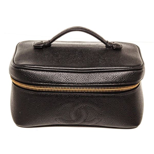 Chanel Black Caviar Leather Vanity Case Bag