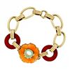 Image 3 : Vintage Handmade 18k Gold GIA Orange Carved Carnelian Red Green Enamel Bracelet