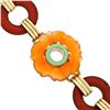 Image 5 : Vintage Handmade 18k Gold GIA Orange Carved Carnelian Red Green Enamel Bracelet