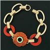 Image 7 : Vintage Handmade 18k Gold GIA Orange Carved Carnelian Red Green Enamel Bracelet