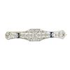 Image 1 : Antique Art Deco Platinum Diamond & Sapphire Milgrain Filigree Bar Pin Brooch