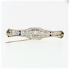 Image 4 : Antique Art Deco Platinum Diamond & Sapphire Milgrain Filigree Bar Pin Brooch