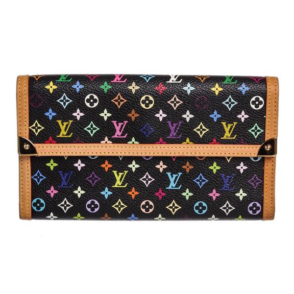 Louis Vuitton Black Multicolor Monogram Canvas Leather Porte Tresor Wallet