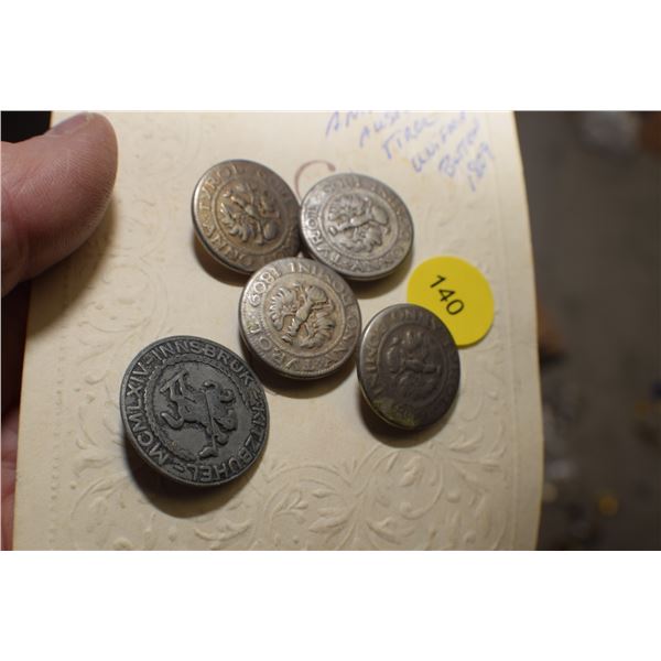 Austrian 1809 Uniform Buttons - Tyrolean Rebellion & (1) 1964 Austria Olympic Button