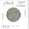 Image 1 : CANADA 1948 - 25 CENT SILVER  (VERY UNCOMMON)