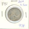 Image 1 : CANADA 1951 - 25 CENT SILVER