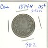 Image 1 : CANADA 1874H - 25 CENT SILVER