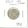 Image 1 : CANADA 1967 - 10 CENT SILVER