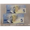 Image 3 : TWO 2012 CANADA $5 LAURIER - CRISP BANKNOTES, S/N IN NUMERICAL ORDER  70,71