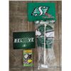 Image 1 : Roughrider wind sock (unopened), 1989 season VHS (unopened), etc