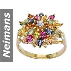 2.45 ct Blue, Green, Orange & Yellow & White Sapph & Ruby Ring 14kt Gold